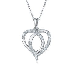 Interlaced Heart Shape Pendant Moissanite Sterling Silver Necklace