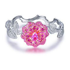 Lab-Created Ruby Rose Moissanite Sterling Silver Bracelet