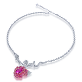 Lab-Created Ruby Rose Pendant Moissanite Sterling Silver Necklace