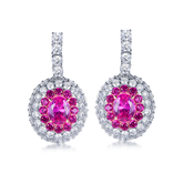 Soleste Halo Oval Lab-Created Ruby Pendant Moissanite Sterling Silver Drop Earrings