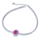 Soleste Halo Oval Lab-Created Ruby Pendant Moissanite Sterling Silver Necklace