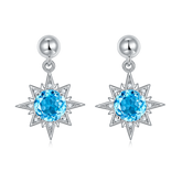 Round Natural Blue Crystal Star Pendant Sterling Silver Drop Earrings