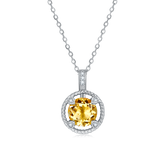 Round Cut Yellow Crystal Pendant Sterling Silver Necklace