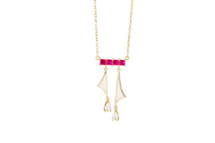 Golden Sailboat Enamel Ruby Necklace for Women
