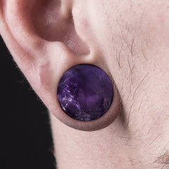 Single Flared Amethyst Semi Precious Dome Organic Stone Ear Spacers Gauges Plugs