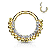 Surgical Steel Gold PVD Beaded Tribal Hinged Septum Ring Hoop Clicker