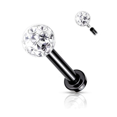 Surgical Steel Internally Threaded Black PVD White CZ Epoxy Coated Shamballa Labret