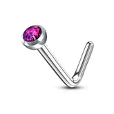 Surgical Steel Press Fit Purple CZ Gem "L" Shape Nose Ring Pin