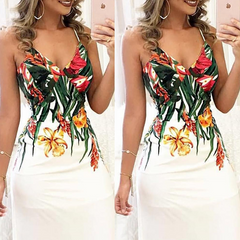 Hoobd Summer Women Lady Sexy Sleeveless Strap Deep V-Neck Long Maxi Evening Party Elegant Dress Sundress
