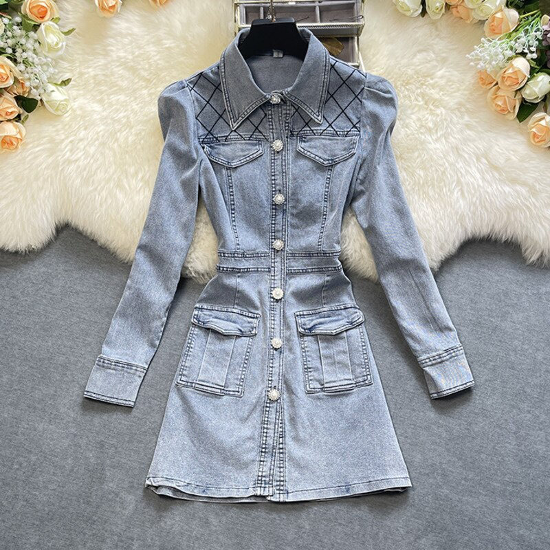 Hoobd Blue On-trend Multi Pocket Denim Mini Dress
