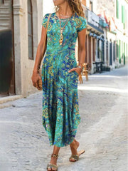 Vintage Cotton-Blend Short Sleeve Knitting Dress