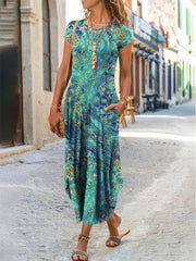 Vintage Cotton-Blend Short Sleeve Knitting Dress
