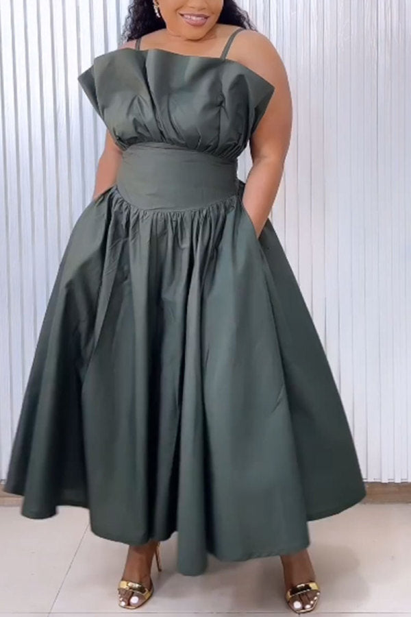 Purple Sweet Daily Party Celebrities Elegant Pocket Solid Color Spaghetti Strap Dresses