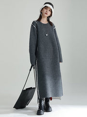 Casual Long Sleeves Loose Solid Color Round-Neck Sweater Dresses