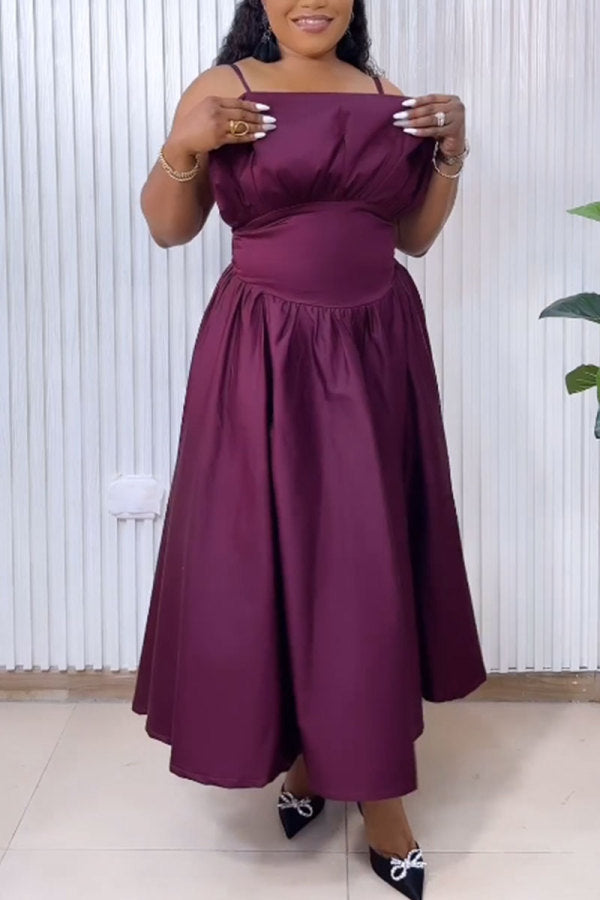 Purple Sweet Daily Party Celebrities Elegant Pocket Solid Color Spaghetti Strap Dresses