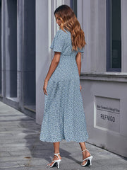 Dresses Women Casual Floral Print Dress O Neck Puff Sleeve Midi Dresses Summer Ladies Dress Vestidos