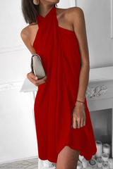 Fashion Elegant Solid Halter Irregular Mini Dresses