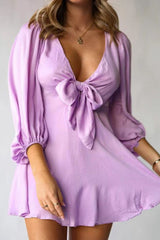 Fashion Sweet Solid V Neck A Line Mini Dresses(3 Colors)