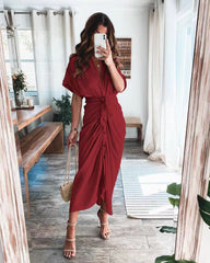 Commuter Tie Lapel Fashion Forged Long Shirt Maxi Dresses