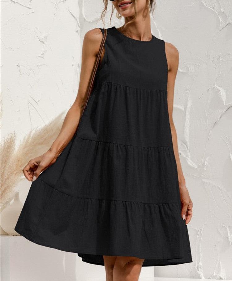 Cotton Loose Solid Midi Dress