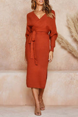 Hoobd V Neck Backless Sweater Dress(5 Colors)