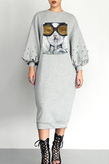 Hoobd Bubble Sleeve Beaded Sequin Dress