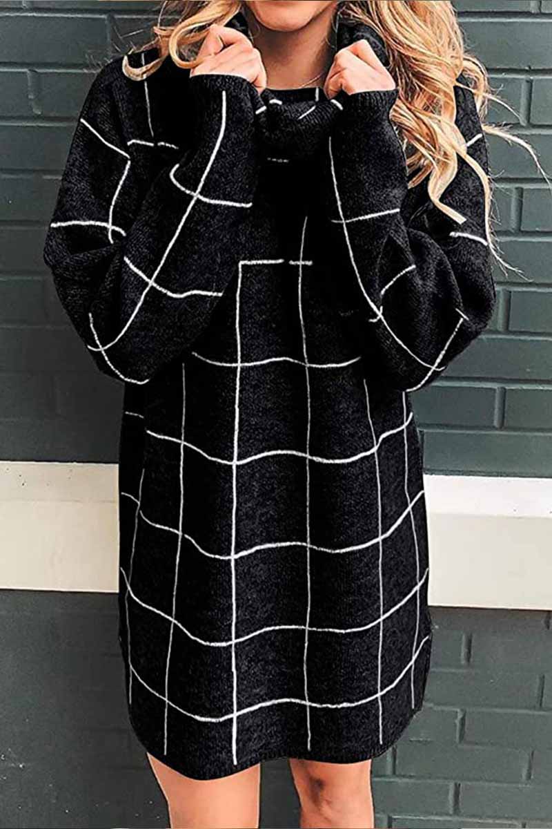 Hoobd High Collar Plaid Loose Mini Dress