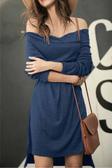 Hoobd Solid Color Leaky Shoulder Sexy Mini Dress