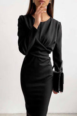 Hoobd Fashion Long Sleeve Waist Midi Dress