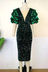 Red Elegant Solid Sequins Patchwork Fold V Neck Evening Dress Dresses