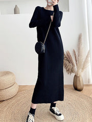 Urban Long Sleeves Solid Color Round-Neck Sweater Dresses