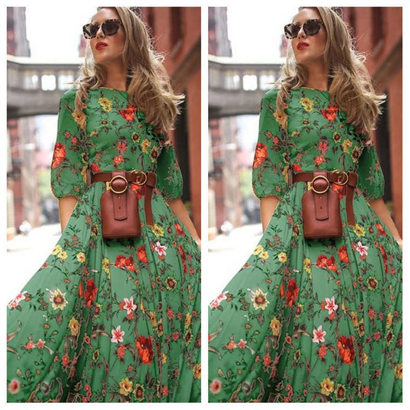Women's Fashion Printed Chiffon Vacation Dress