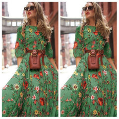 Women's Fashion Printed Chiffon Vacation Dress