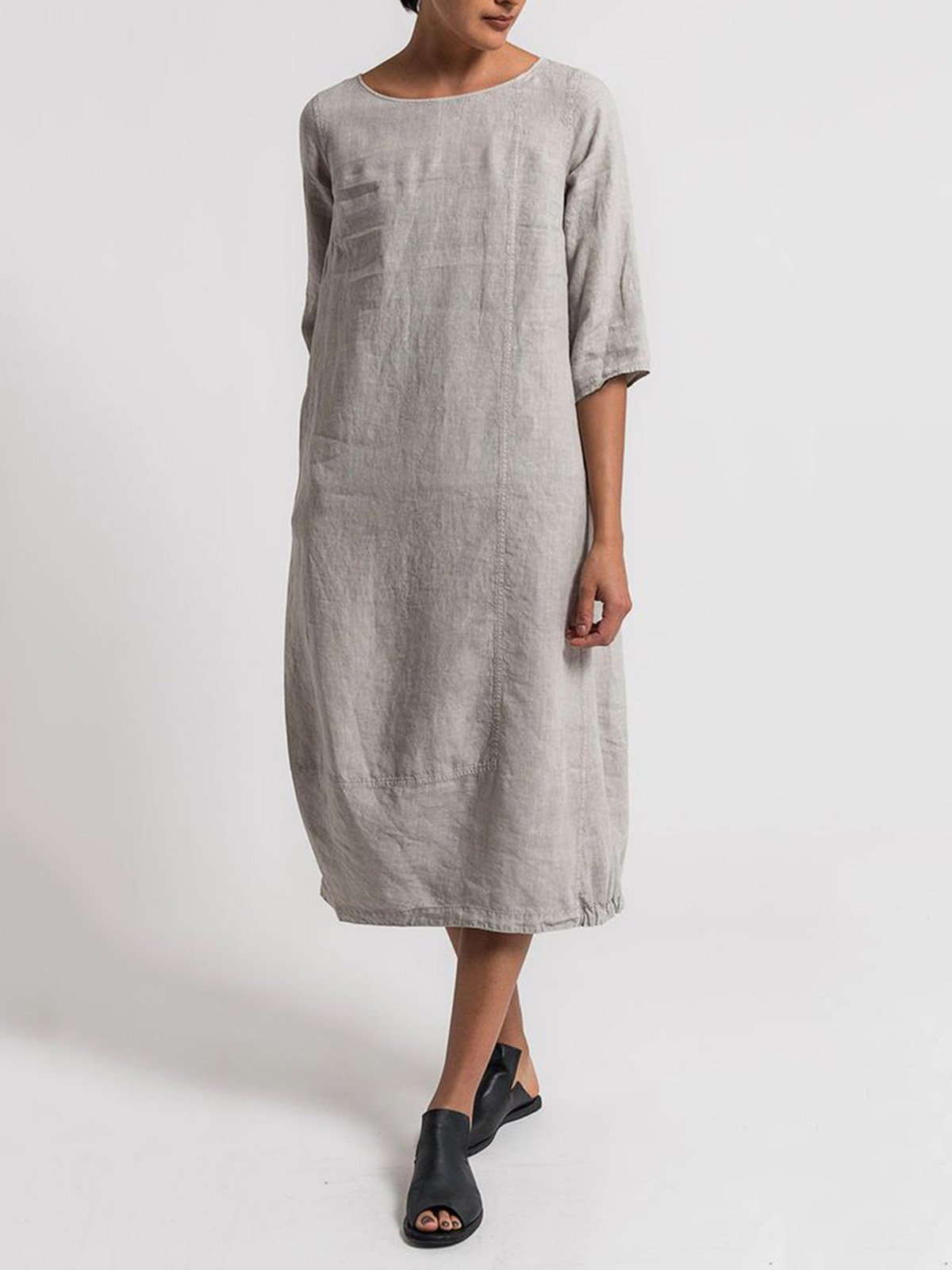 Hoobd Crew Neck 3/4 Sleeve Casual Solid Casualdress
