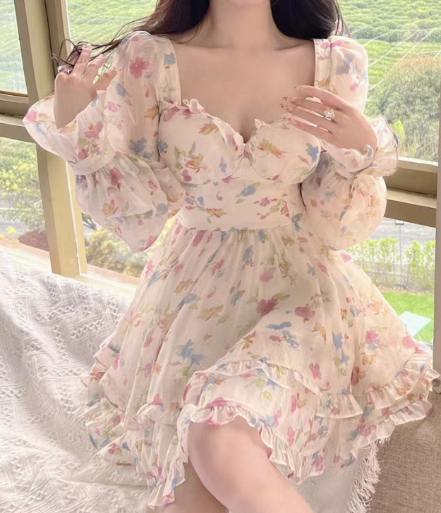 Sweet Elegant Floral Chiffon Dress