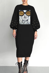 Hoobd Bubble Sleeve Beaded Sequin Dress