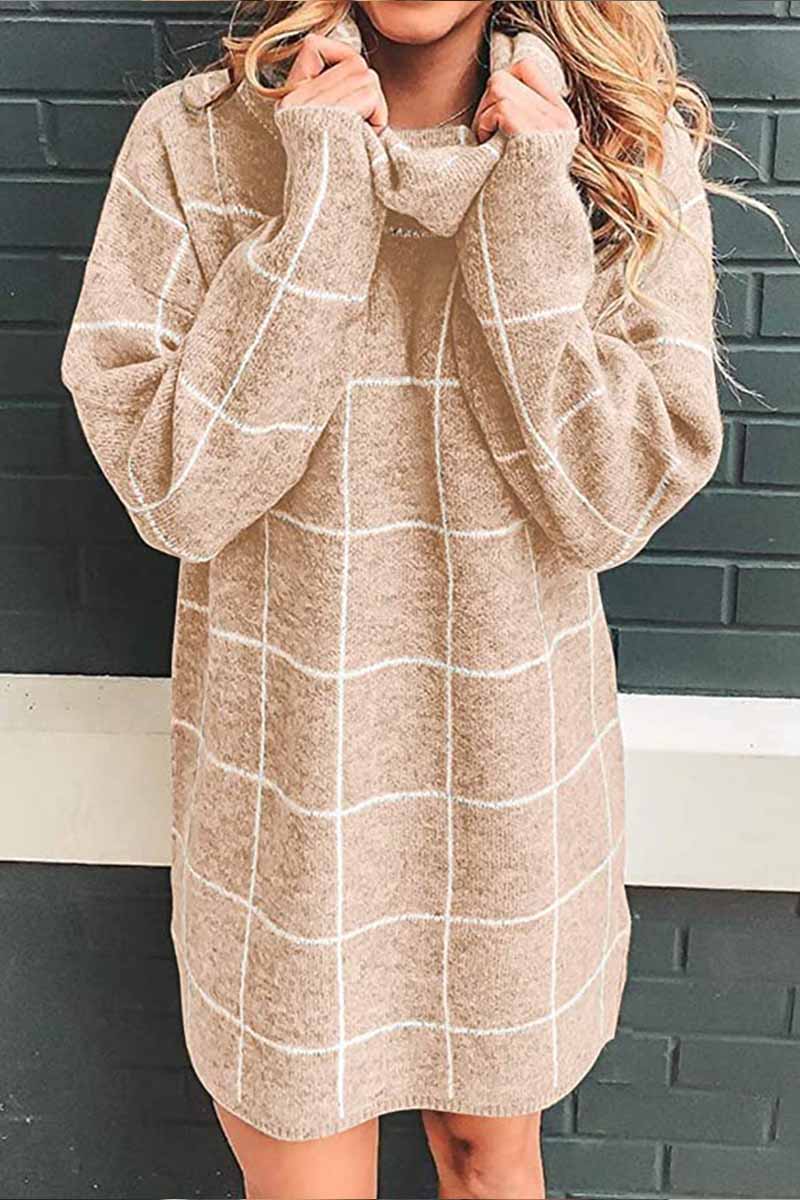 Hoobd High Collar Plaid Loose Mini Dress