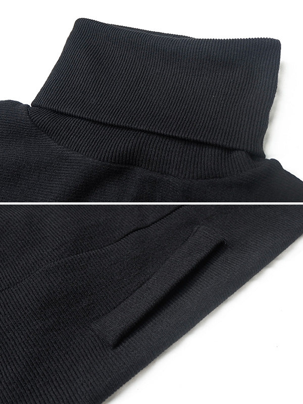 Super Loose Black High-Neck Knitting Batwing Sleeves Sweater Dress