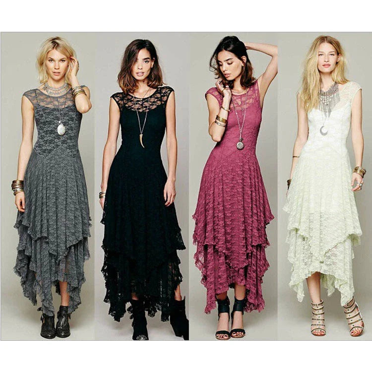 Hot Irregular Lace Skirt Sexy Long Dress Black Dresses