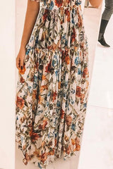 Sexy Short Sleeves Floral Print Off Shoulder Maxi Dress