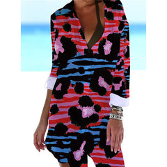 Women's Shirt Dress Cover Up Beach Wear Mini Dress Pocket Print Fashion Casual Leopard Turndown 3/4 Length Sleeve Loose Fit Outdoor Daily White Red Spring Summer S M L XL