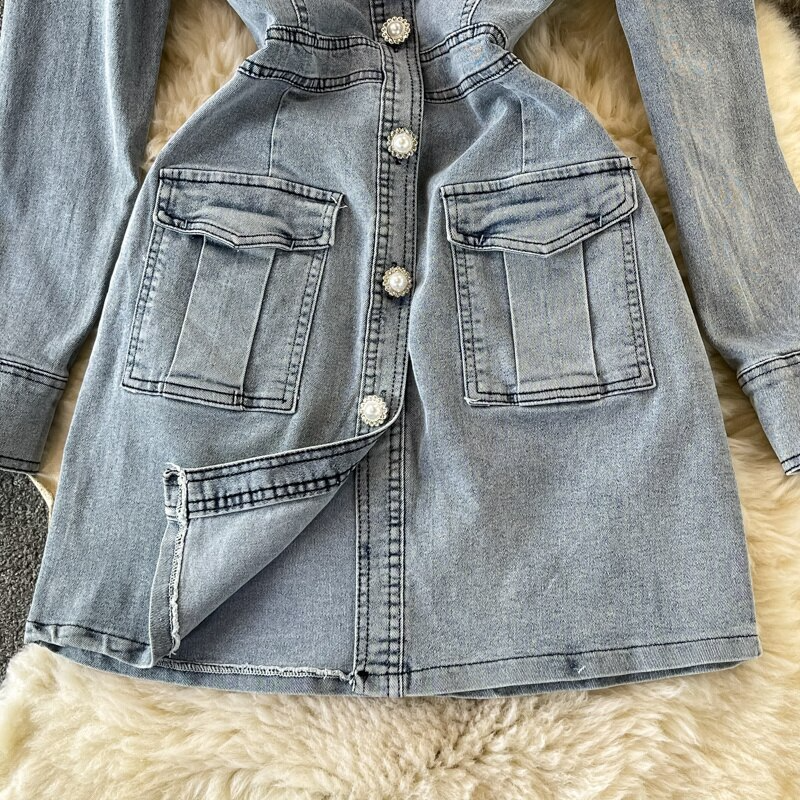 Hoobd Blue On-trend Multi Pocket Denim Mini Dress