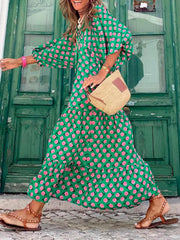 Hot Green Printed Vacation Loose Maxi Dresses
