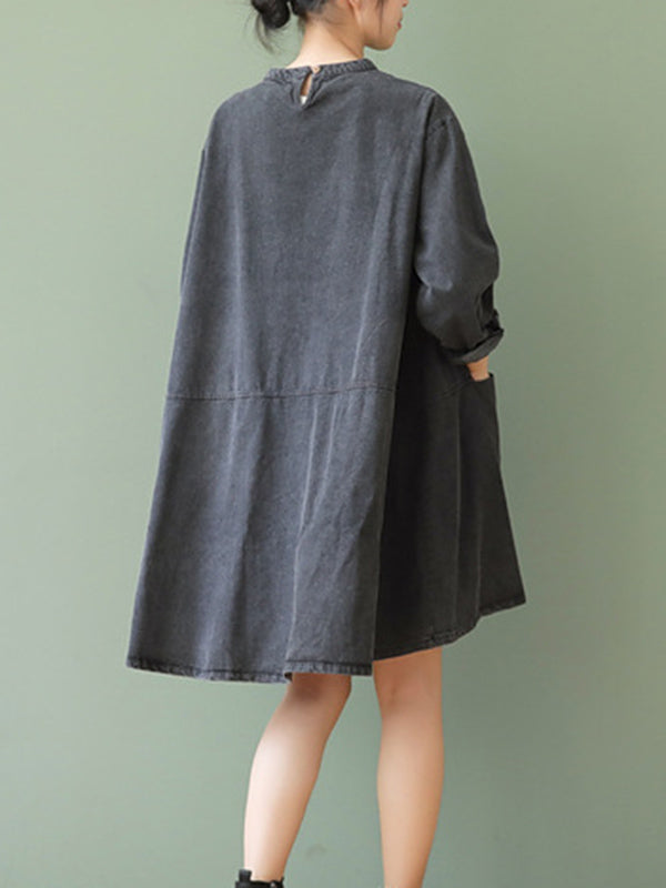 Urban Split-Joint A-Line Long Sleeves Mini Dress