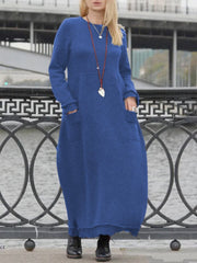Plain Cowl Neck Loosen Fall Dresses