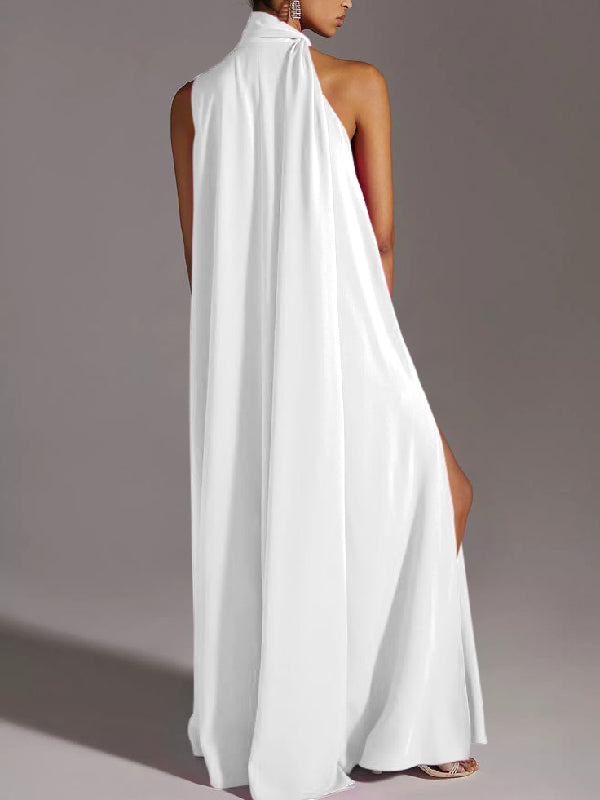 Sleeveless Solid Color Split-Side Round-Neck Maxi Dresses