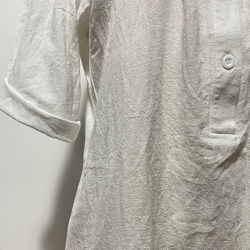 Simple Ramie Cotton Solid Color Split-Side Maxi Dress