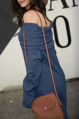 Hoobd Solid Color Leaky Shoulder Sexy Mini Dress