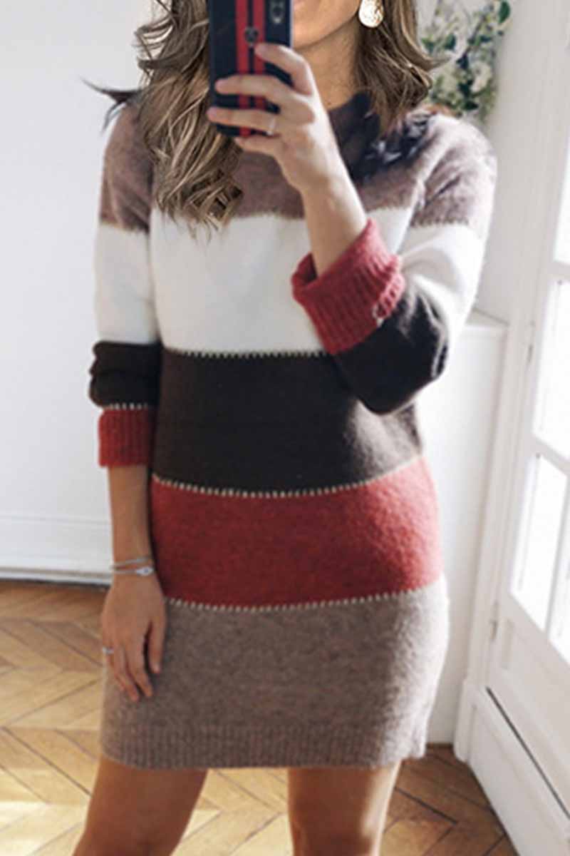 Hoobd Splicing Casual Contrast Mini Dress(3 colors)