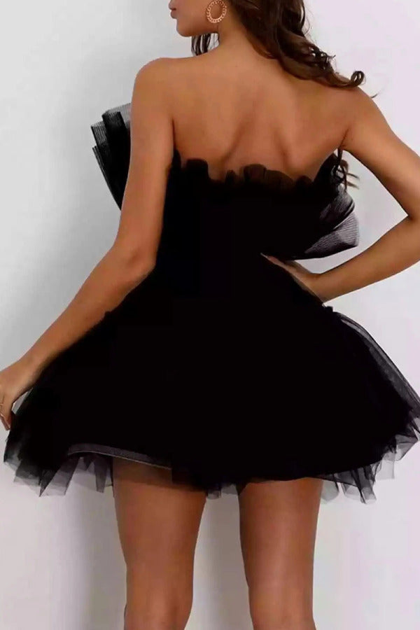 Black Sexy Elegant Solid Patchwork Strapless Princess Dresses